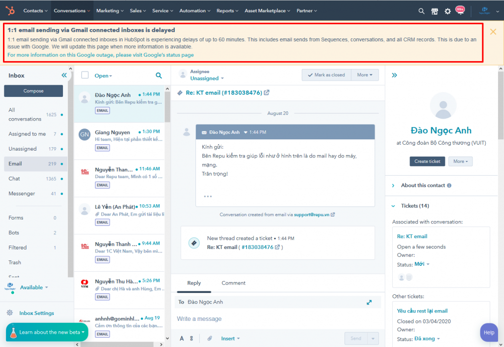 Gmail và Google lỗi khiến Email 1-1 gửi từ HubSpot bị delayed-01