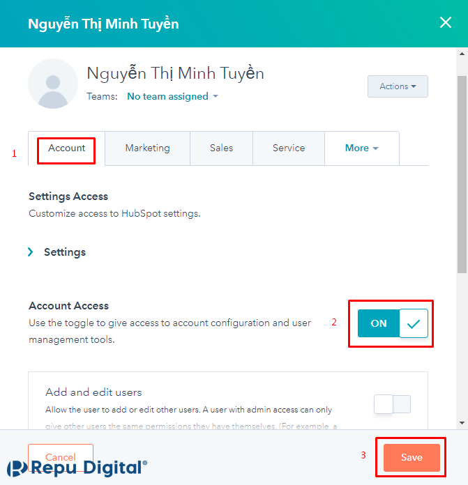 Phân quyền cho phép Tạo chatflow (chatbot) trong HubSpot