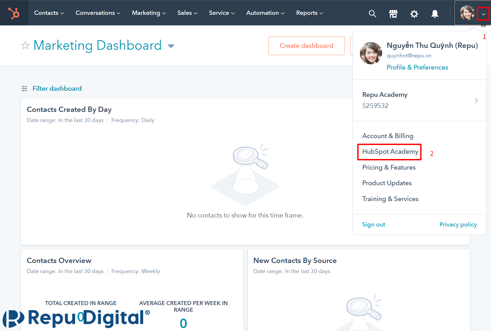 Đăng nhập vào HubSpot Academy
