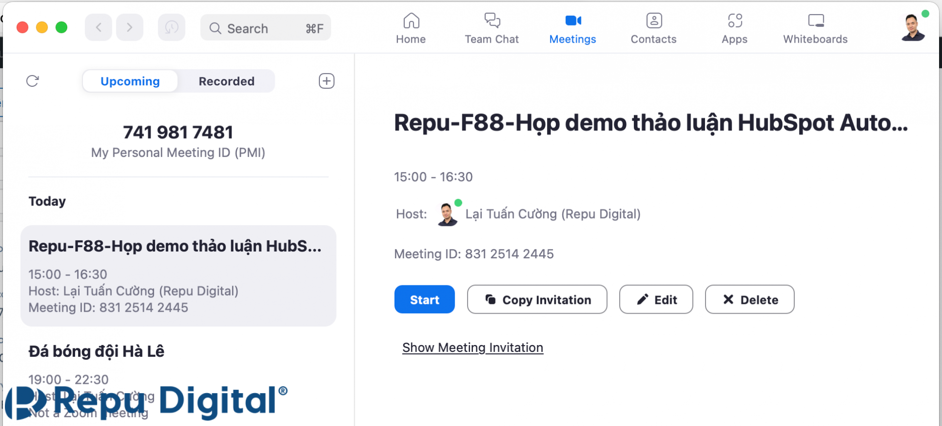Hướng dẫn tạo lịch họp trong HubSpot Meeting - Nếu HubSpot tích hợp với Zoom, cuộc họp sẽ được tự động tạo trên tài khoản Zoom của bạn