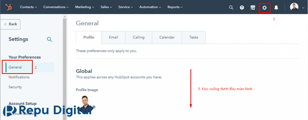 Hướng dẫn thiết lập màn hình mặc định sau khi đăng nhập HubSpot - Bước 1