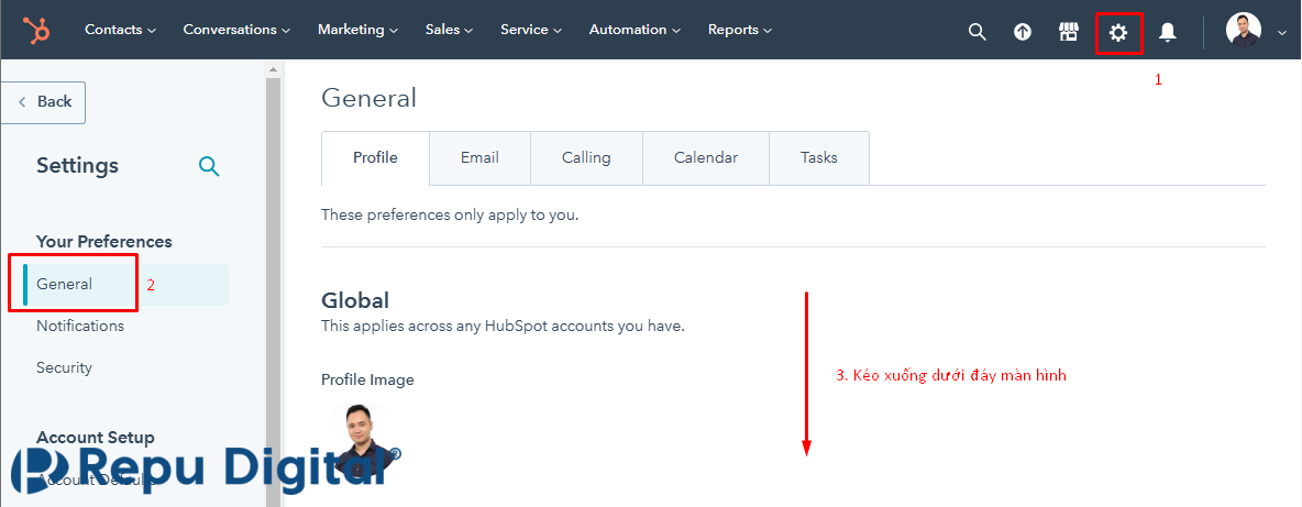 Hướng dẫn thiết lập màn hình mặc định sau khi đăng nhập HubSpot - Bước 1