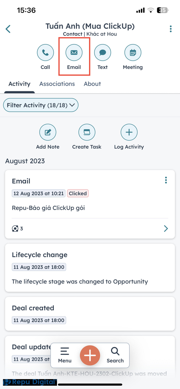Gửi email cho KH qua HubSpot mobile xem chữ ký đã được chưa 01