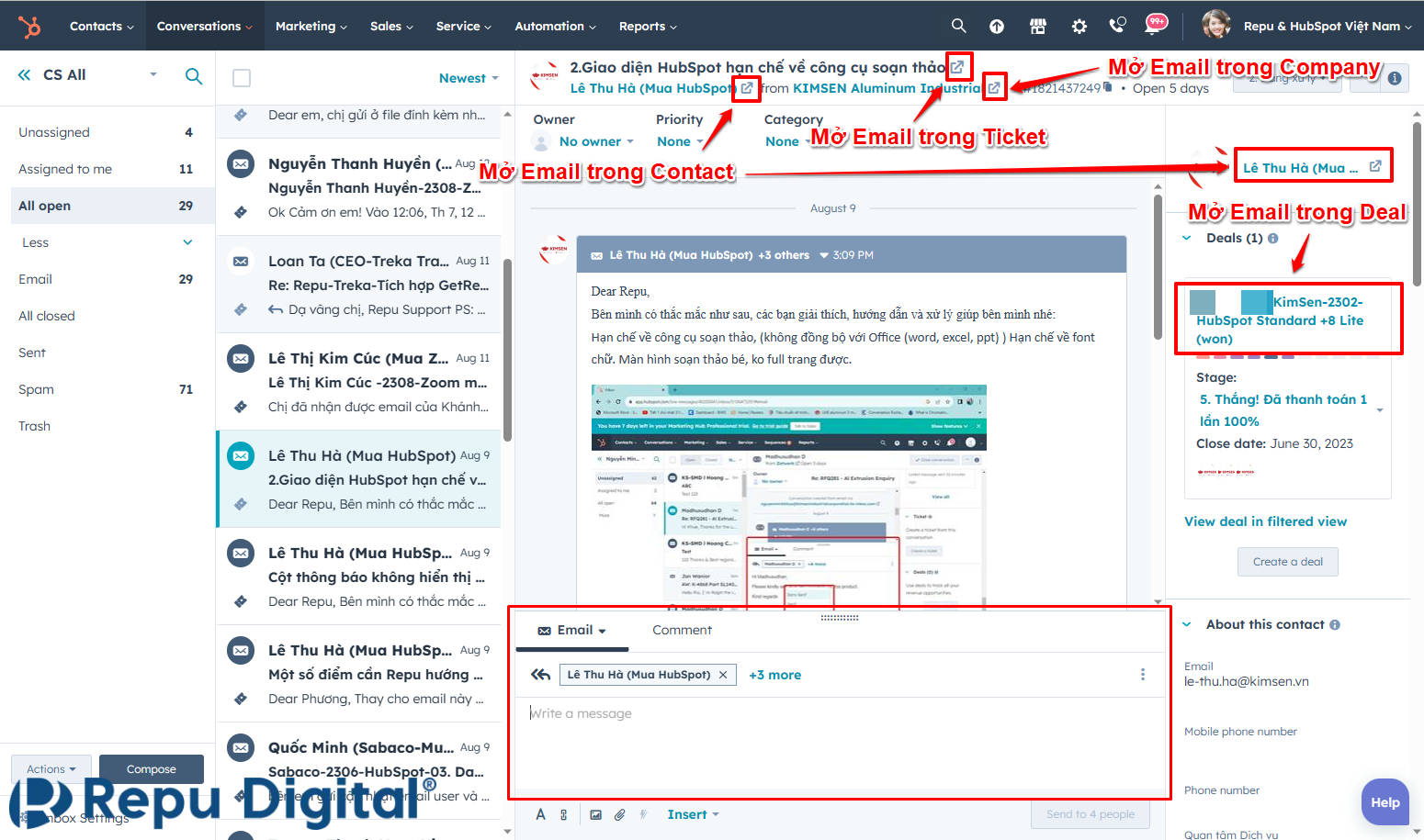 Gửi email trong HubSpot - Tip 1: Mở rộng màn hình soạn Email trong HubSpot