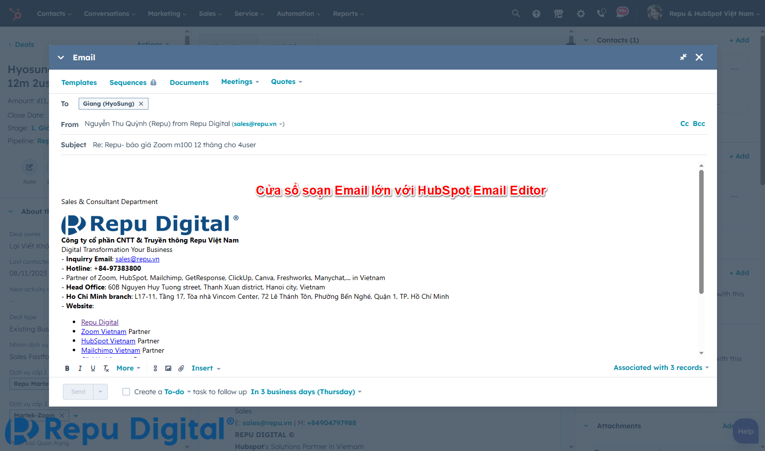 Gửi email trong HubSpot - Soạn Email trong Email Editor siêu lớn trong HubSpot