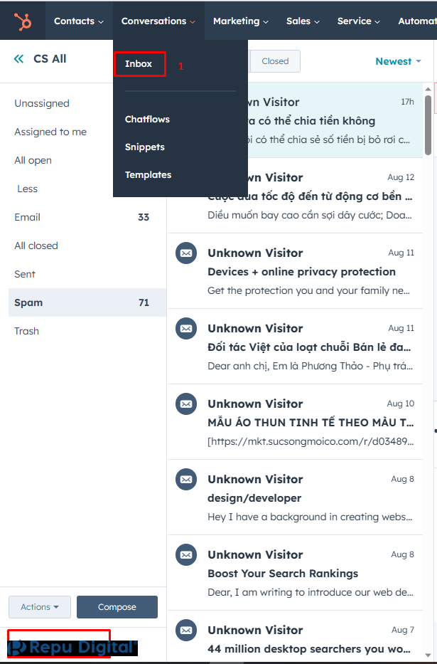 Thiết lập chữ ký Email Signature trong HubSpot Inbox-01. Vào Inbox Settings